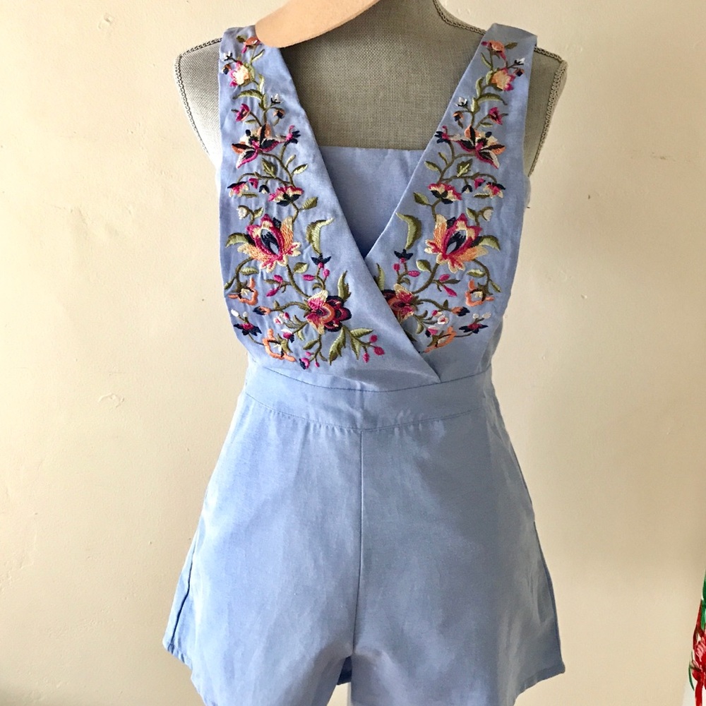 JACQUELINE - Light Blue Denim Romper - Picture 3 of 7
